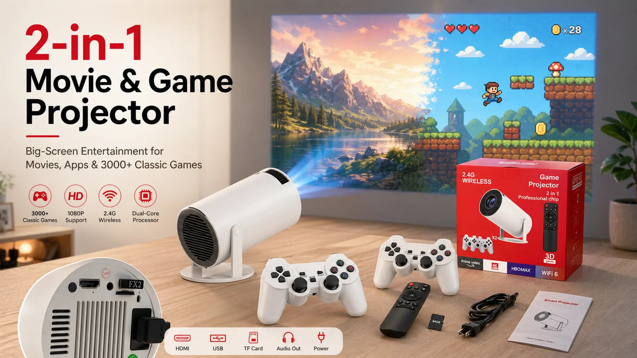 2-in-1 Movie & Game Projector: Turn Any Room into a Home Theater and Game Zone