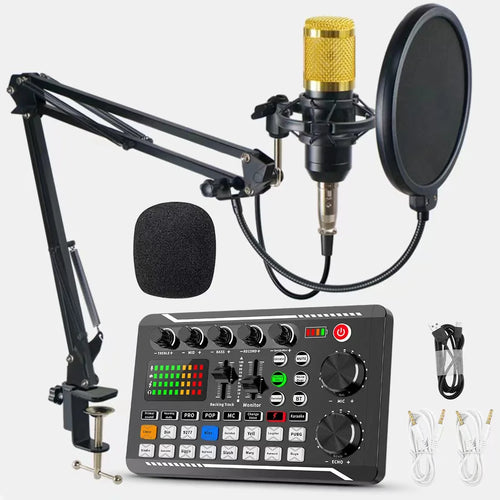 F998 Sound Card Cantilever Microphone Set Recording Karaoke Live Podcast Equipment Studio  Professional Microphone for Phone